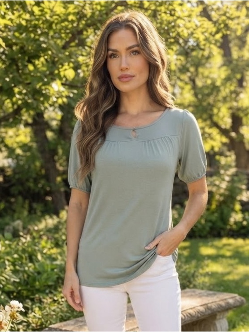 LOFT Sage Short-Sleeve Scoop Neck Blouse